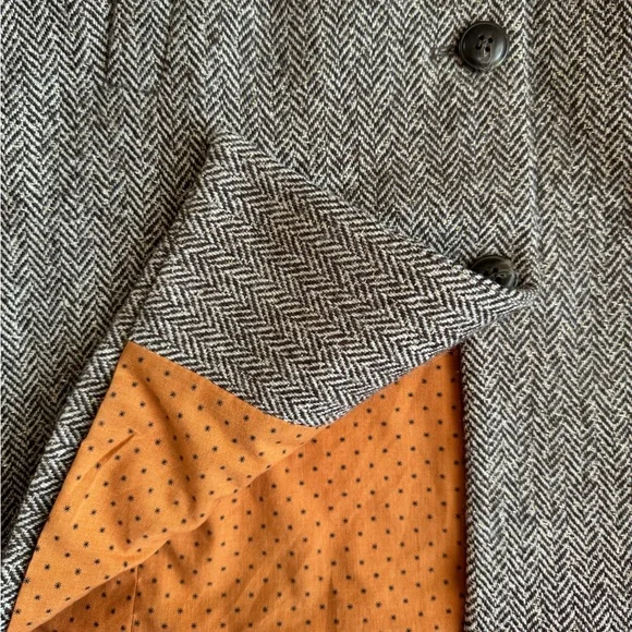 Massimo Dutti Wool Peacoat Trench Herringbone Sparkle Brown 13Y 14Y Sz 14-16 - Picture 8 of 15